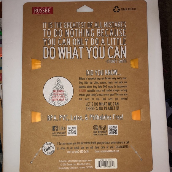 Russbe New Yellow Reusable Snack and Sandwich Bags - 4 Piece Set - Picture 2 of 2